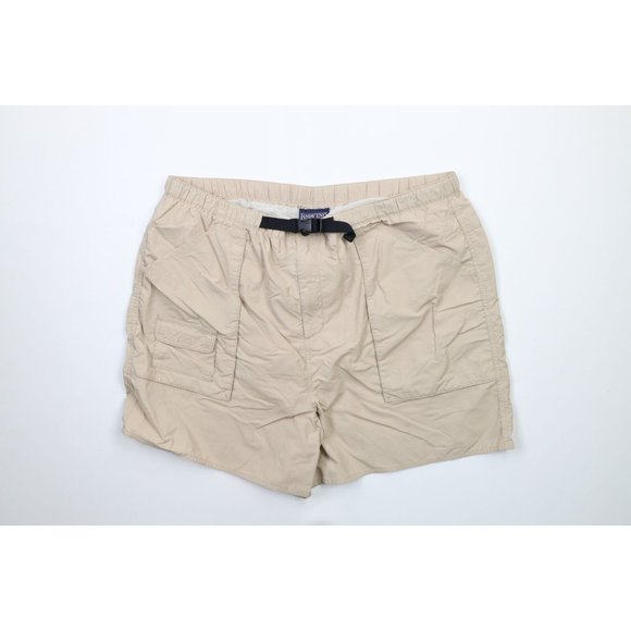 Vintage 90s Lands End Mens XL Belted Lined Above Knee Shorts Baggies Beige Nylon - Picture 1 of 11